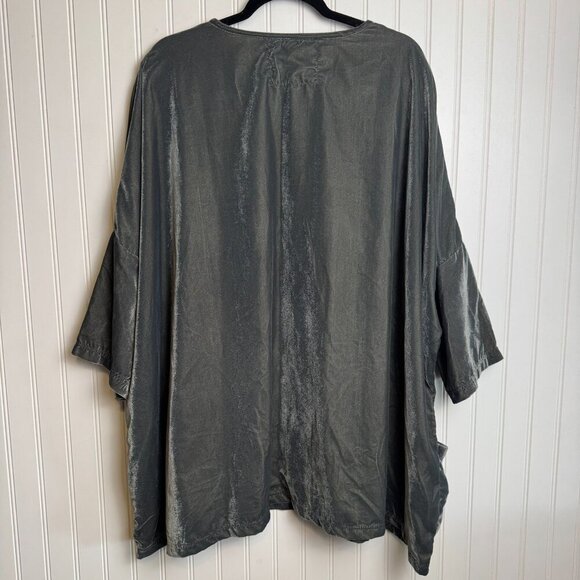 Karyn Seo grey velvet 3/4 sleeve oversize tunic front pockets size XL G6 - Picture 7 of 7